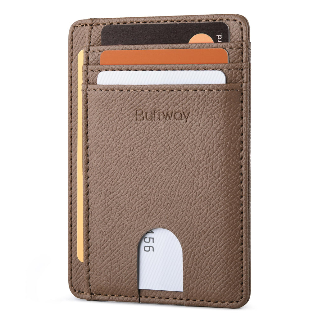 Slim Minimalist Front Pocket RFID Blocking Leather Wallets for Men and Women - Carbon Fiber Black