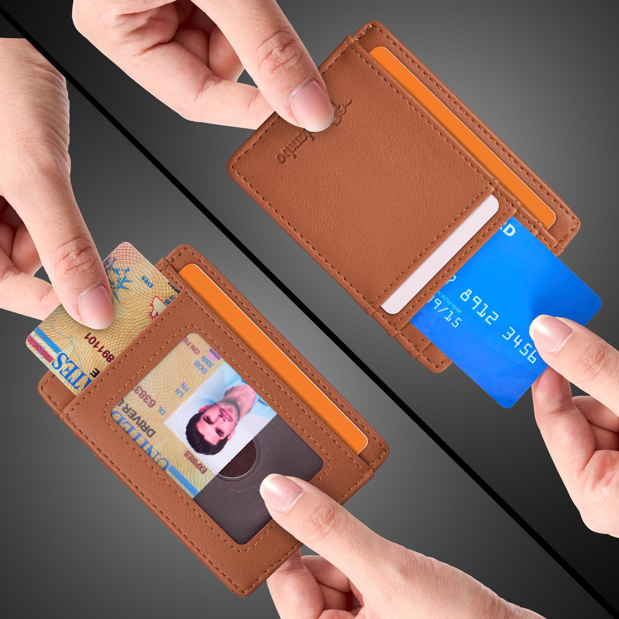 Slim Wallet Front Pocket Minimalist Leather RFID Blocking Medium Size