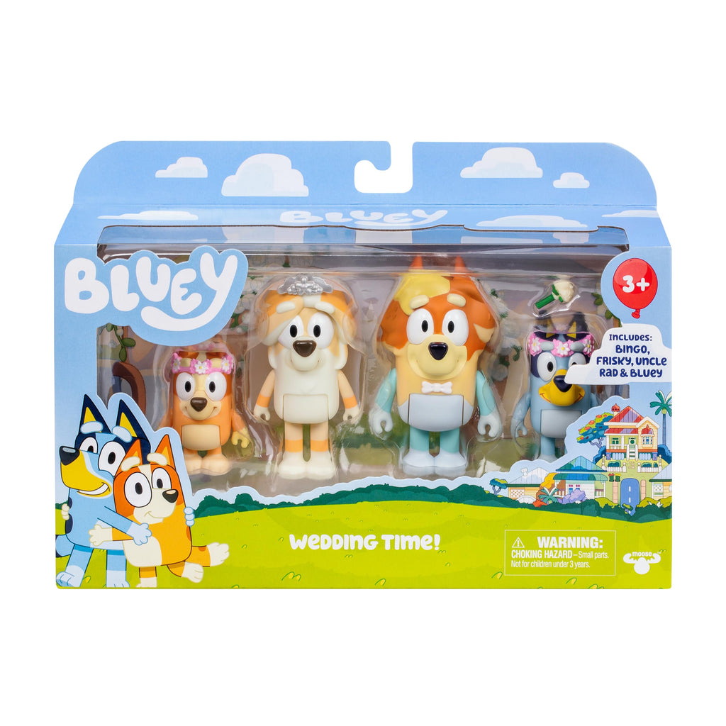 Bluey Family Figure Pack of 4, Robust Poseable Character Toys with Bingo, Chilli, and Bandit Figures, Toddler-Sized Animal Figurines for Kids Ages 3+