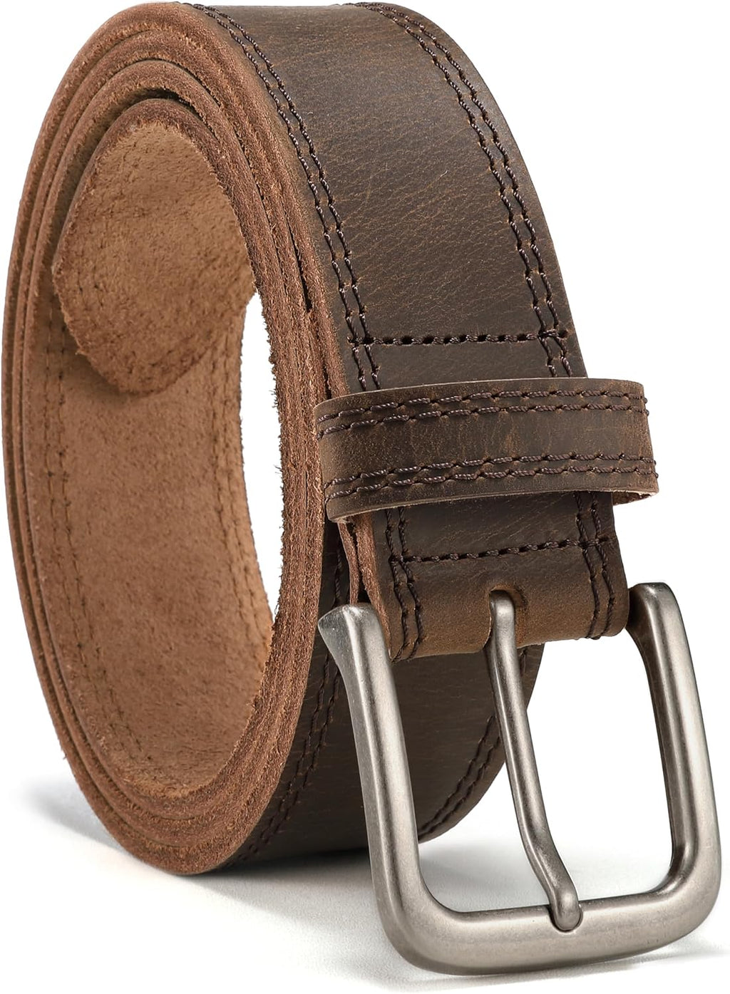 Mens Belts Casual for Jeans - Full-Grain Leather, Durable Cowhide | Solid Buckle, Classic Style, Handmade, Daily Wear, Gift Box
