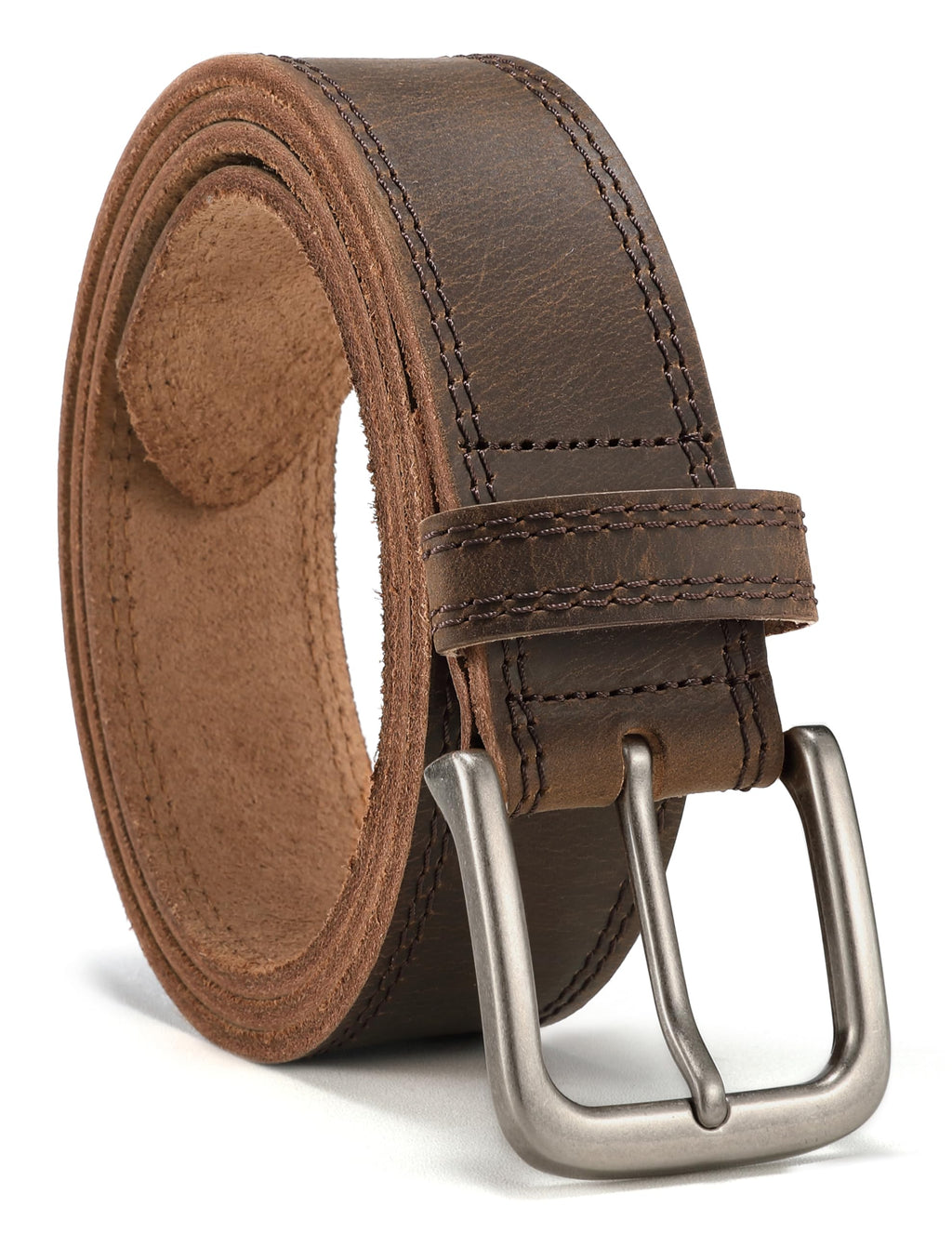 Mens Belts Casual for Jeans - Full-Grain Leather, Durable Cowhide | Solid Buckle, Classic Style, Handmade, Daily Wear, Gift Box