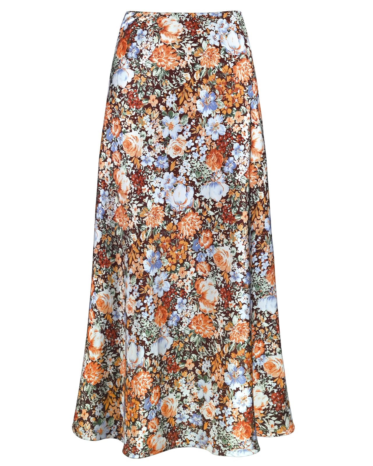 Women's Satin High Waisted Maxi Skirts Hidden Elasticized Waistband A Line Long Skirt
