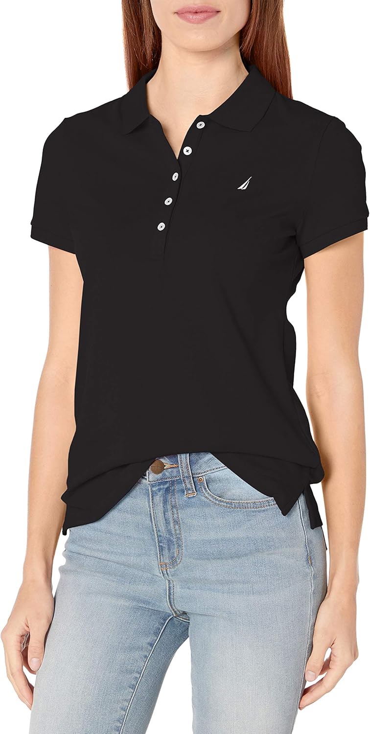 Nautica Women's 5-Button Short Sleeve Breathable 100% Cotton Polo Shirt