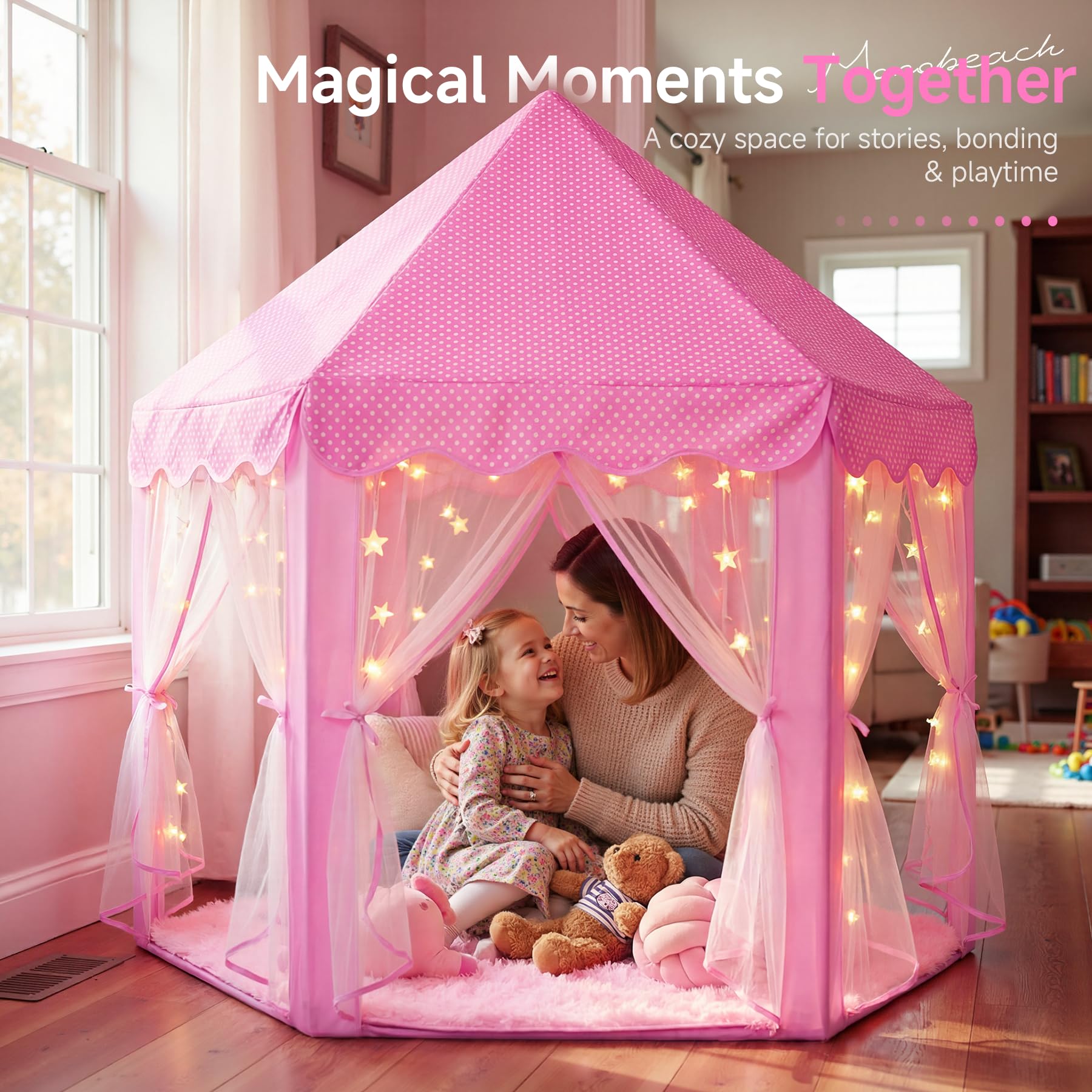 Monobeach Princess Tent Girls Large Playhouse Kids Castle Play Tent with Star Lights Toy for Children Indoor and Outdoor Games, 55'' x 53'' (DxH)