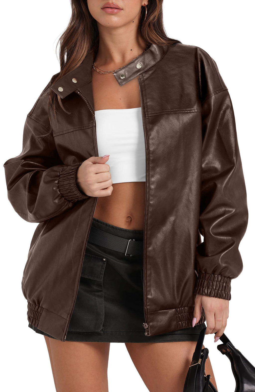 Leather Jacket Women Faux Oversized Motorcycle Bomber Coats 2025 Fall Fashion Outfits Winter Clothes