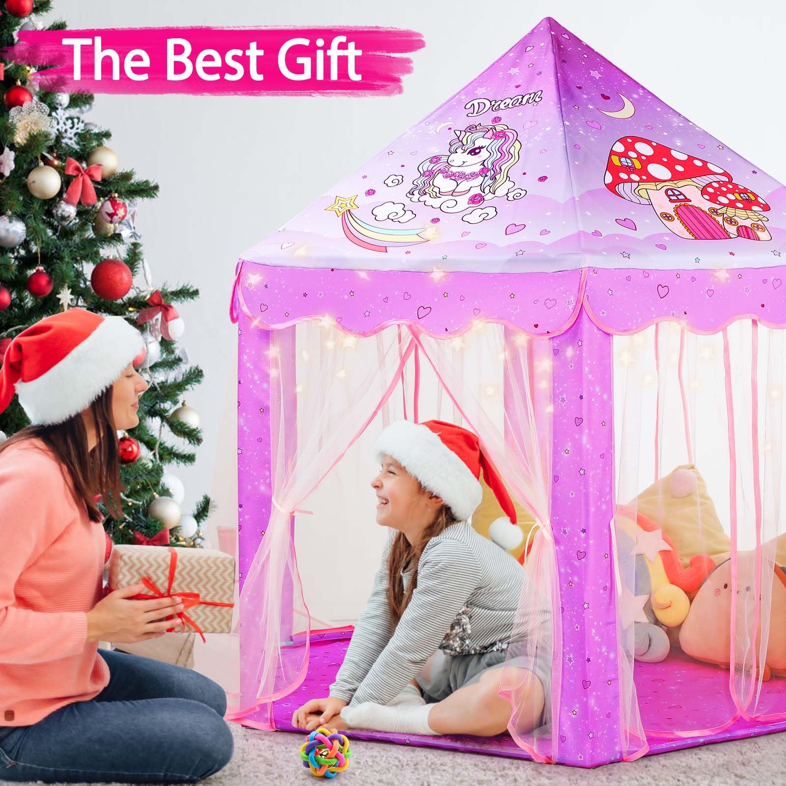 Monobeach Princess Tent Girls Large Playhouse Kids Castle Play Tent with Star Lights Toy for Children Indoor and Outdoor Games, 55'' x 53'' (DxH)