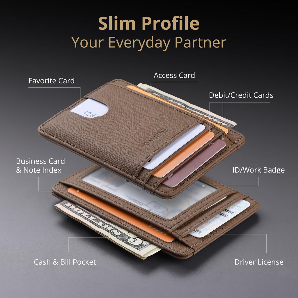 Slim Minimalist Front Pocket RFID Blocking Leather Wallets for Men and Women - Carbon Fiber Black