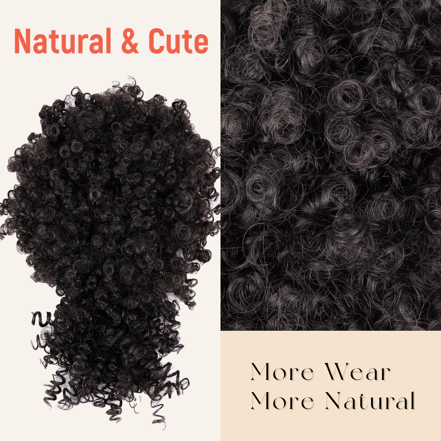 Drawstring Ponytail for Black Women, Afro Puff Kinky Curly Hair Ponytail Extension with Bangs Black Updo Natural Hair Ponytail (1B Natural Black)