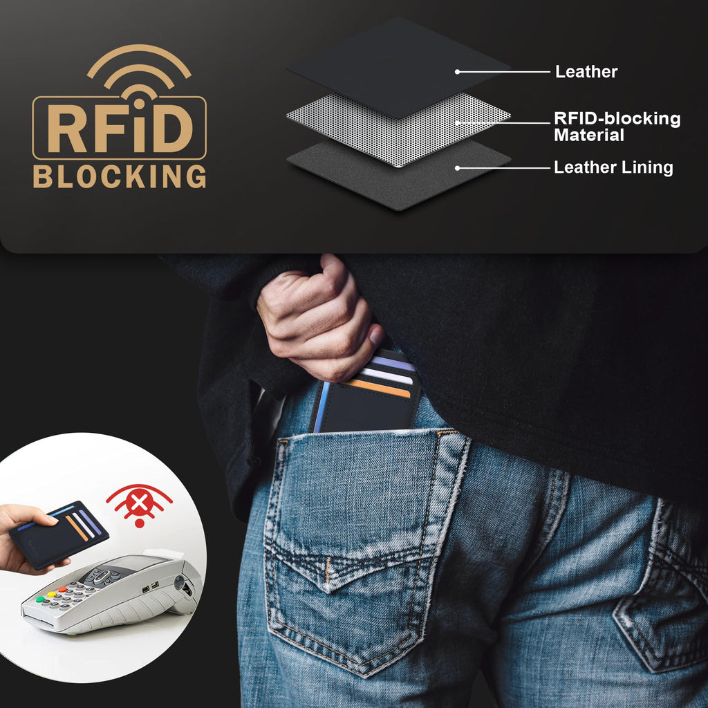 Slim Wallet Front Pocket Minimalist Leather RFID Blocking Medium Size