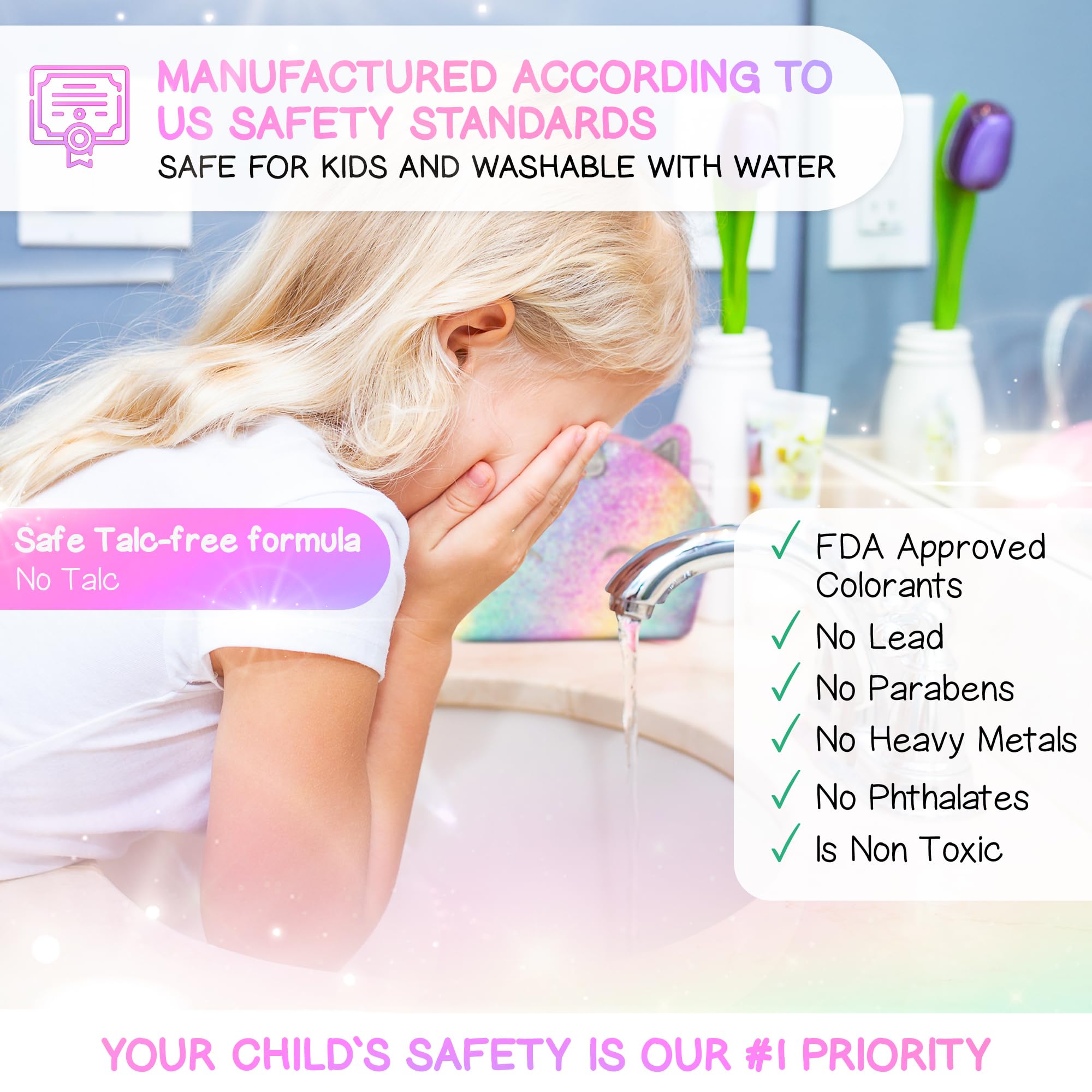 Kids Real Makeup Kit with Pink Unicorn Purse, Non Toxic Washable Make Up Set - Unicorn Toys for Girls Age 4-6, Girls Easter Basket Stuffers, Easter Gifts for Kids, Girl Gift Ages 3 4 5 6 7 8 Years Old