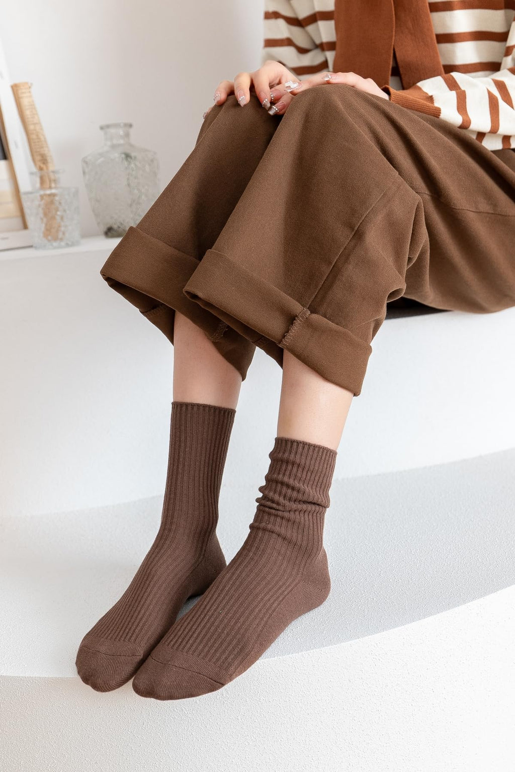 Womens Cute Crew Socks Casual Athletic Aesthetic Socks Neutral Cotton Socks for Women Granola Girls Clothes