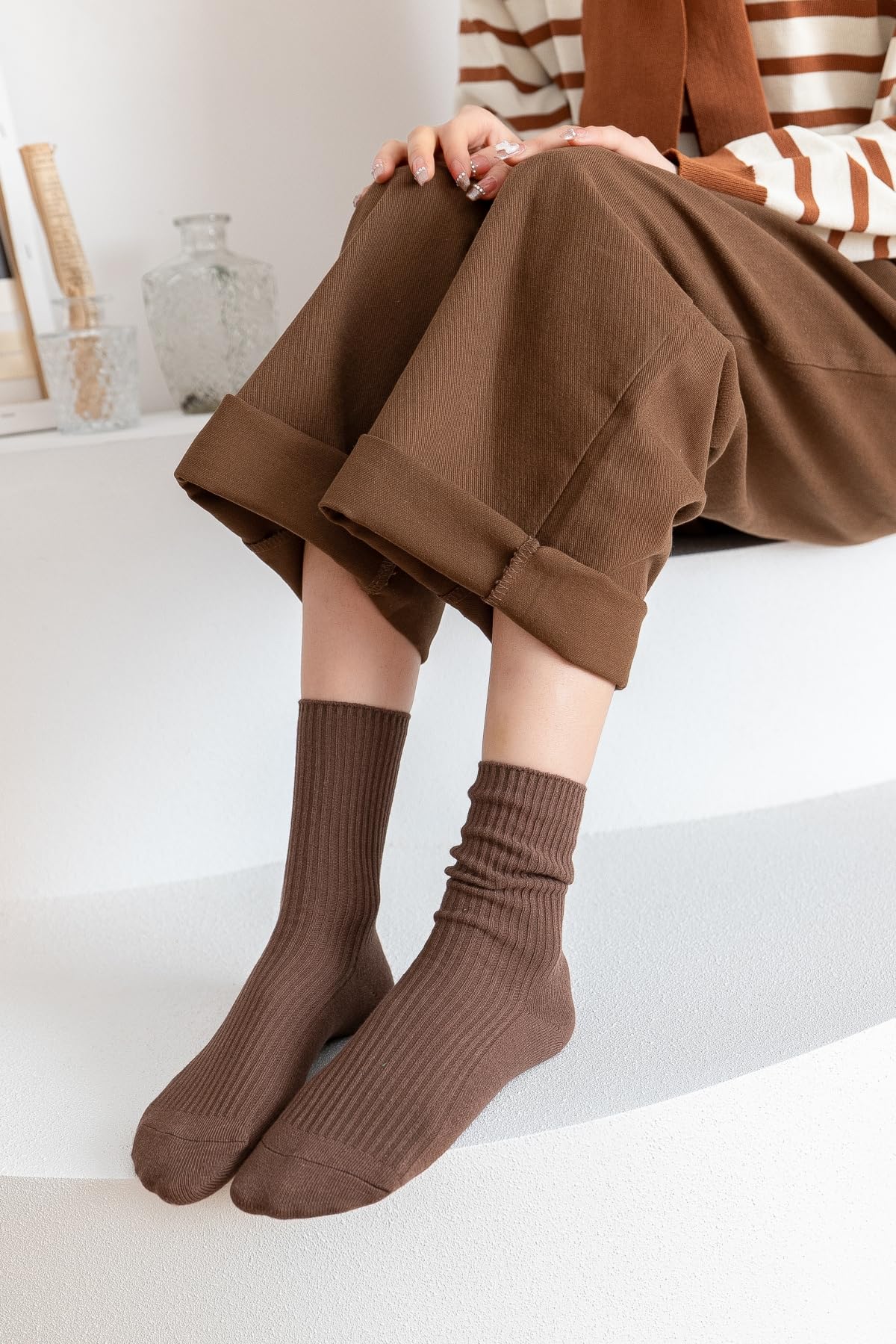 Womens Cute Crew Socks Casual Athletic Aesthetic Socks Neutral Cotton Socks for Women Granola Girls Clothes