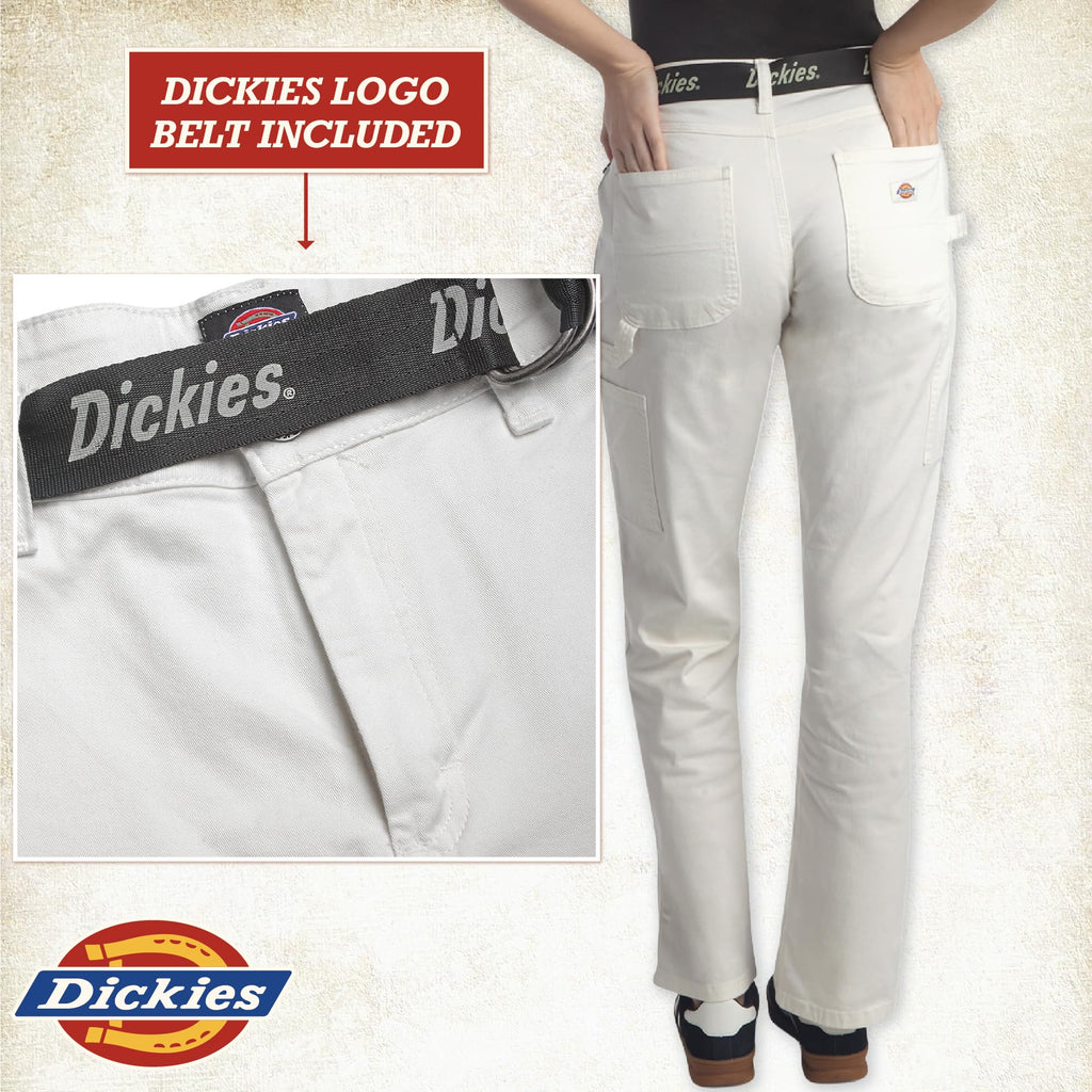 Dickies Womens Work Pants with Belt - Relaxed Fit Straight Leg High Waisted Carpenter Pants for Women with Utility Pockets