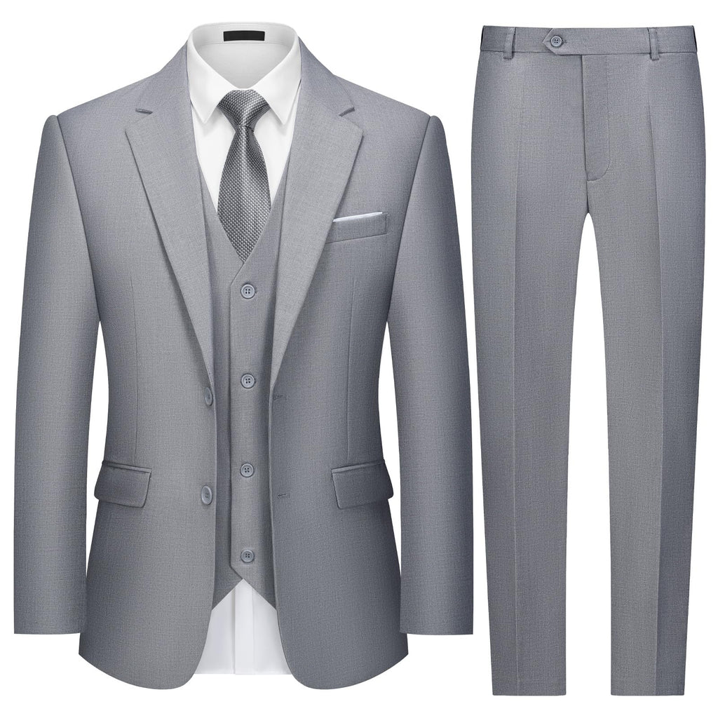 Mens Two Button 3-Piece Suits Slim Fit Tuxedo Set with Blazer Jacket Vest & Pants for Wedding Prom Business