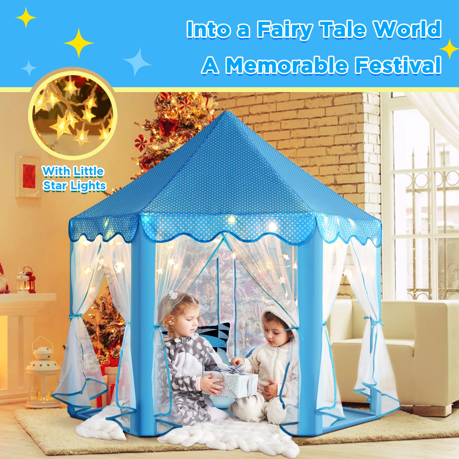 Monobeach Princess Tent Girls Large Playhouse Kids Castle Play Tent with Star Lights Toy for Children Indoor and Outdoor Games, 55'' x 53'' (DxH)