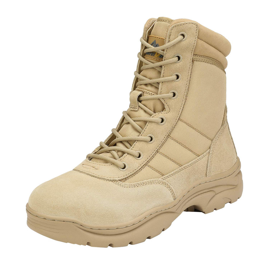 NORTIV 8 Men's Military Tactical Work Boots Side Zipper Leather Motorcycle Combat Boots Trooper