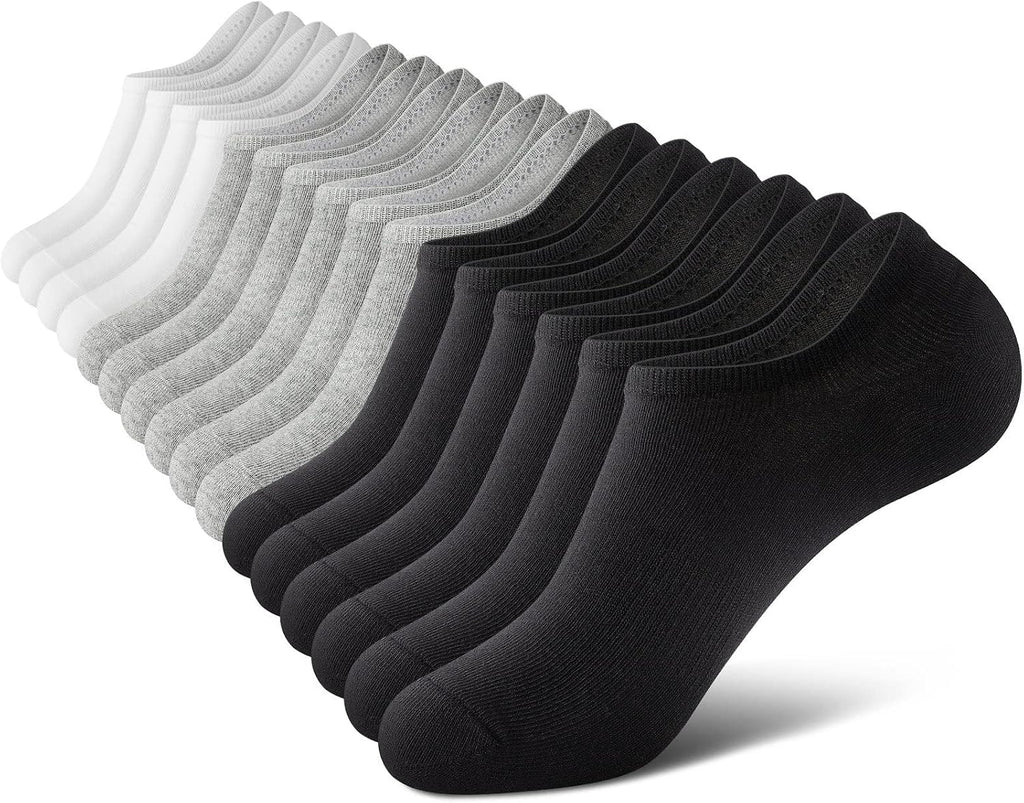 No Show Socks Men, Low Cut Ankle Short Casual Cotton Socks with Non Slip Grips 6-10/11-13