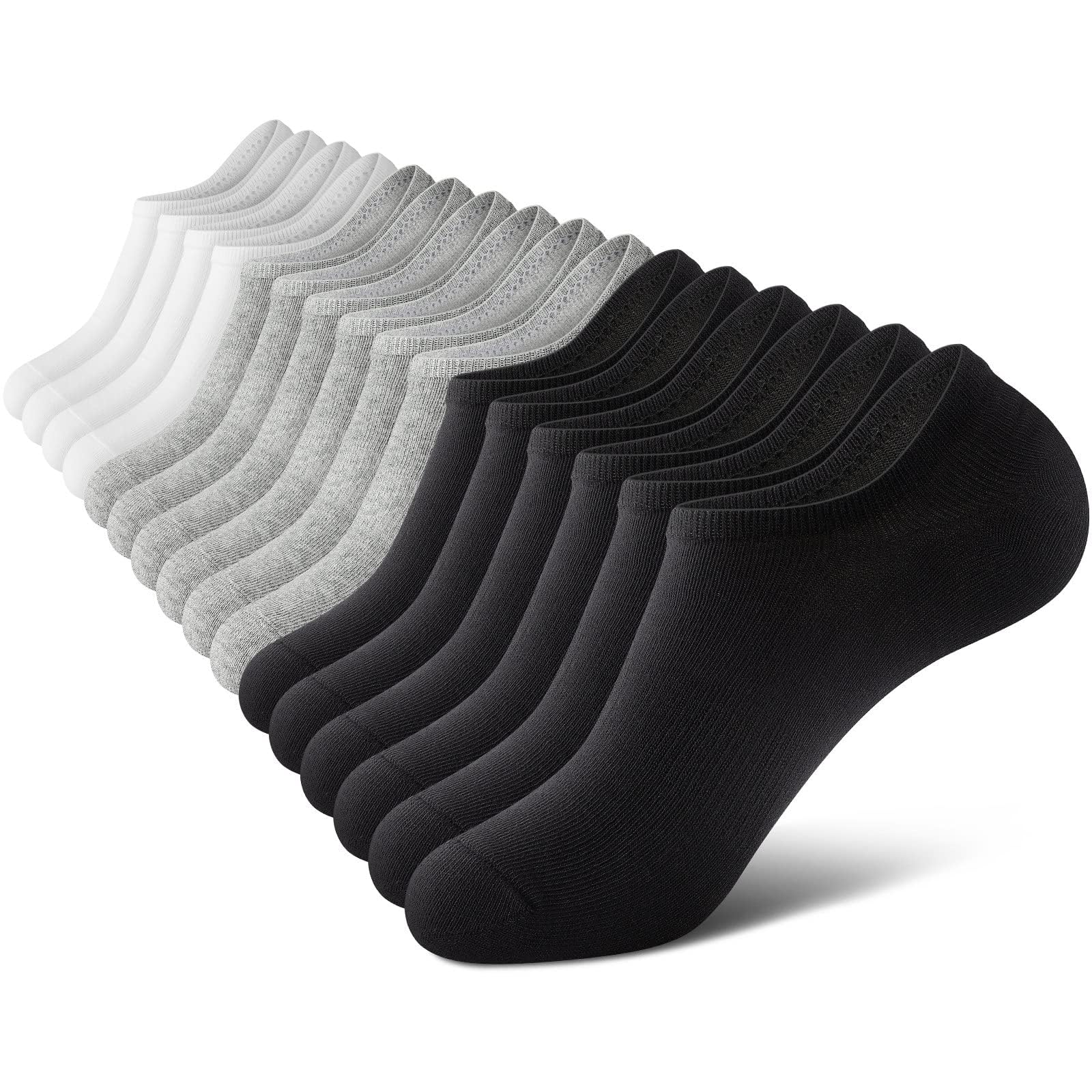 No Show Socks Men, Low Cut Ankle Short Casual Cotton Socks with Non Slip Grips 6-10/11-13