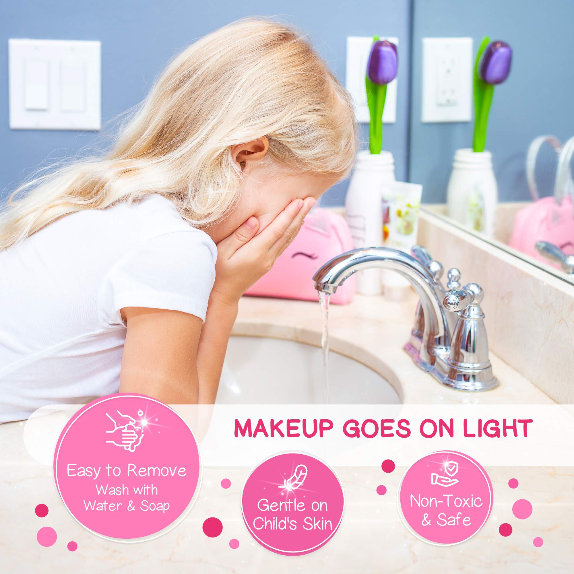 Kids Real Makeup Kit with Pink Unicorn Purse, Non Toxic Washable Make Up Set - Unicorn Toys for Girls Age 4-6, Girls Easter Basket Stuffers, Easter Gifts for Kids, Girl Gift Ages 3 4 5 6 7 8 Years Old