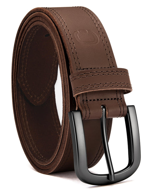 Mens Belts Casual for Jeans - Full-Grain Leather, Durable Cowhide | Solid Buckle, Classic Style, Handmade, Daily Wear, Gift Box