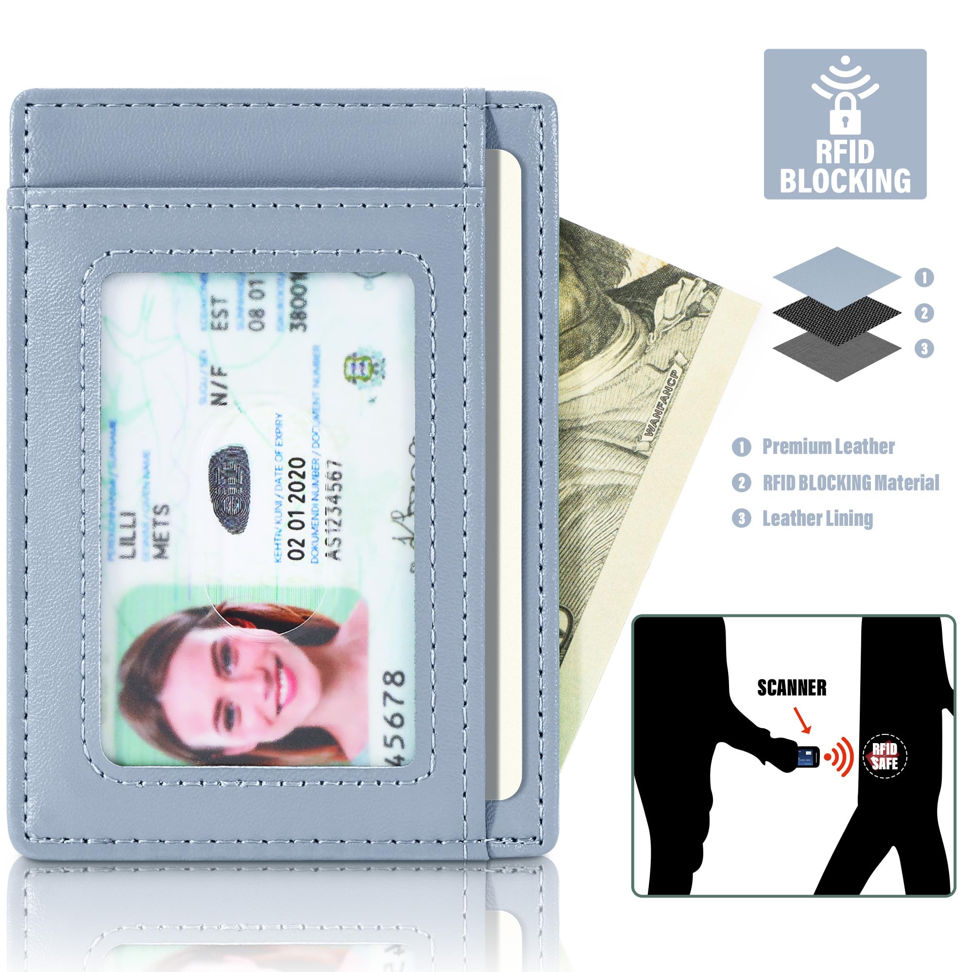 Slim Wallet Front Pocket Minimalist Leather RFID Blocking Medium Size