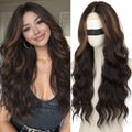 Long Brown Mixed Blonde Wavy Wig 4x1 Lace Natural Hairline Middle Part Curly Heat-Resistant Synthetic Fiber for Women & Beginners Daily Party Use 26In