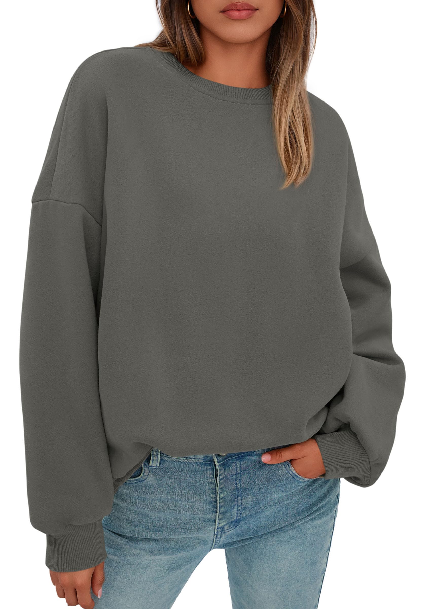 Sweatshirt for Women Oversized Crewneck Long Sleeve Pullover Fleece Top 2026 Fall Winter Fashion Outfits Clothes