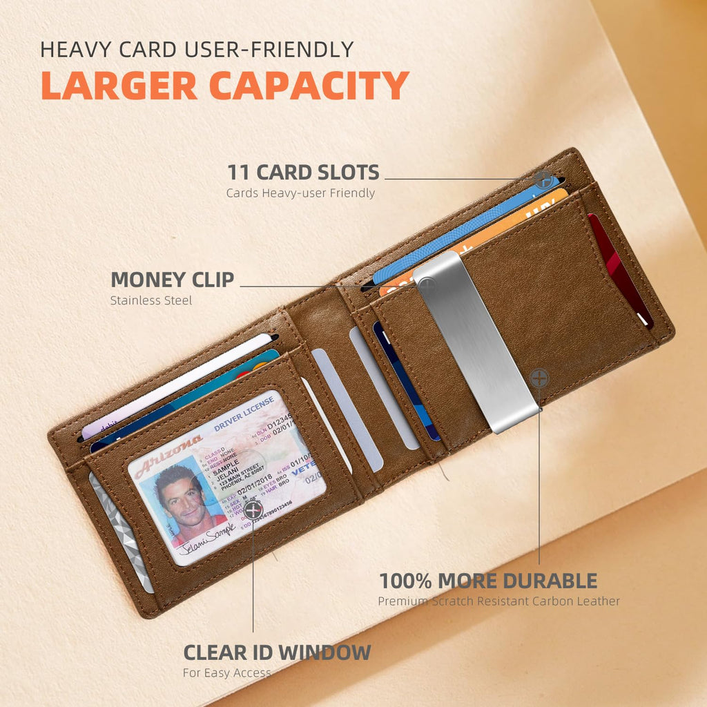 Slim Wallets for Men - Leather Money Clip Mens Wallet - RFID Blocking Front Pocket Bifold Wallet - Thin Credit Card Holder with Gift Box
