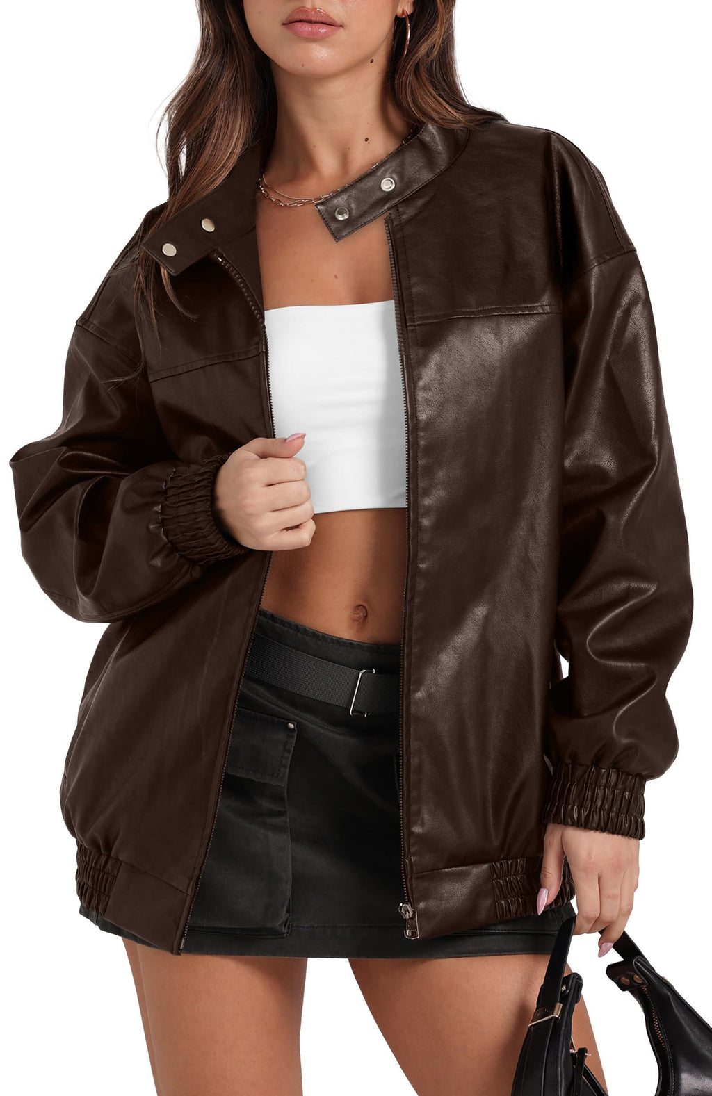 Leather Jacket Women Faux Oversized Motorcycle Bomber Coats 2025 Fall Fashion Outfits Winter Clothes