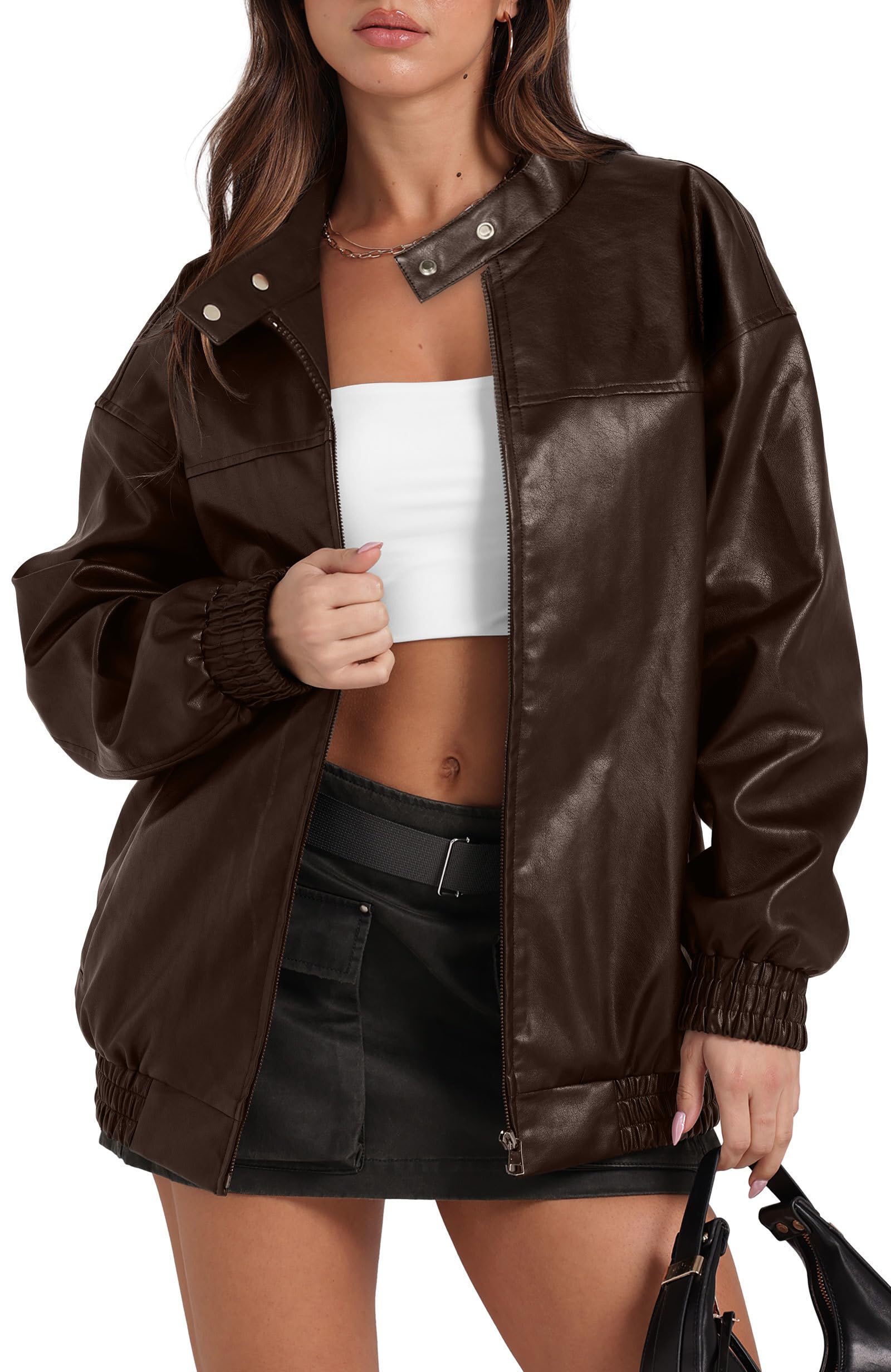 Leather Jacket Women Faux Oversized Motorcycle Bomber Coats 2025 Fall Fashion Outfits Winter Clothes