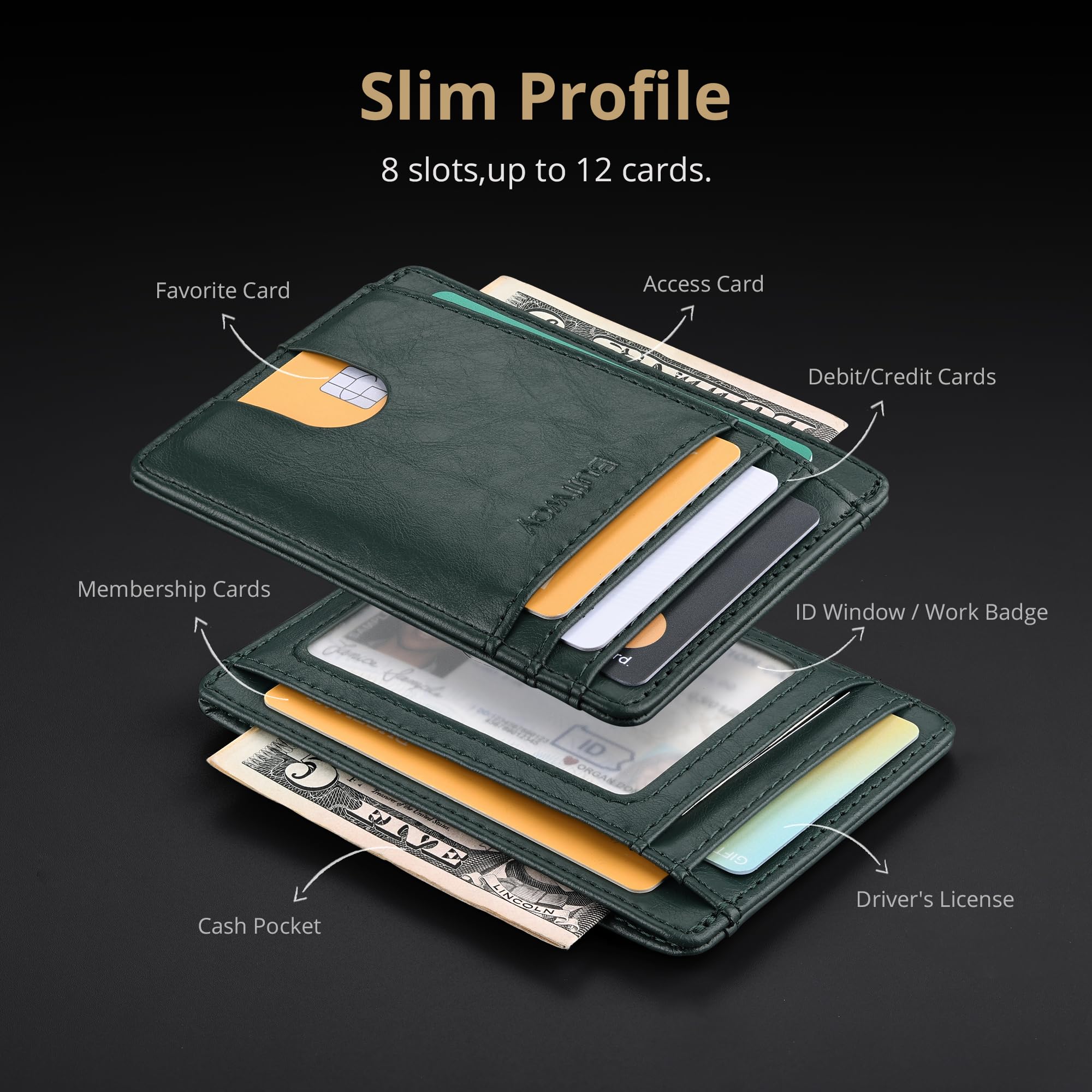 Slim Minimalist Front Pocket RFID Blocking Leather Wallets for Men and Women - Carbon Fiber Black