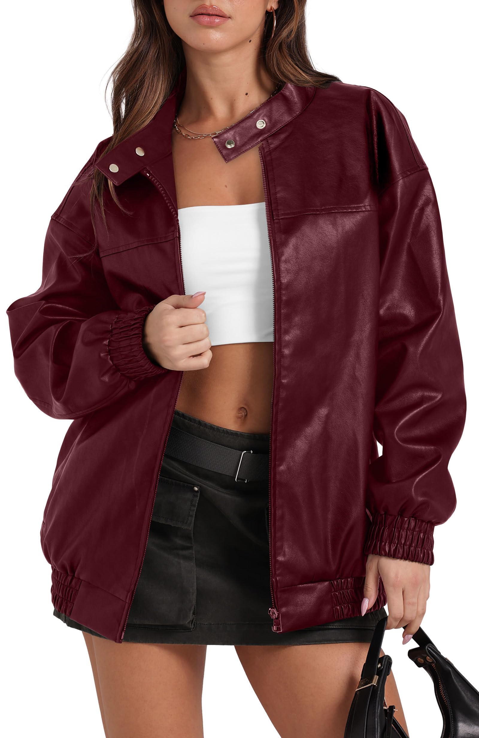 Leather Jacket Women Faux Oversized Motorcycle Bomber Coats 2025 Fall Fashion Outfits Winter Clothes