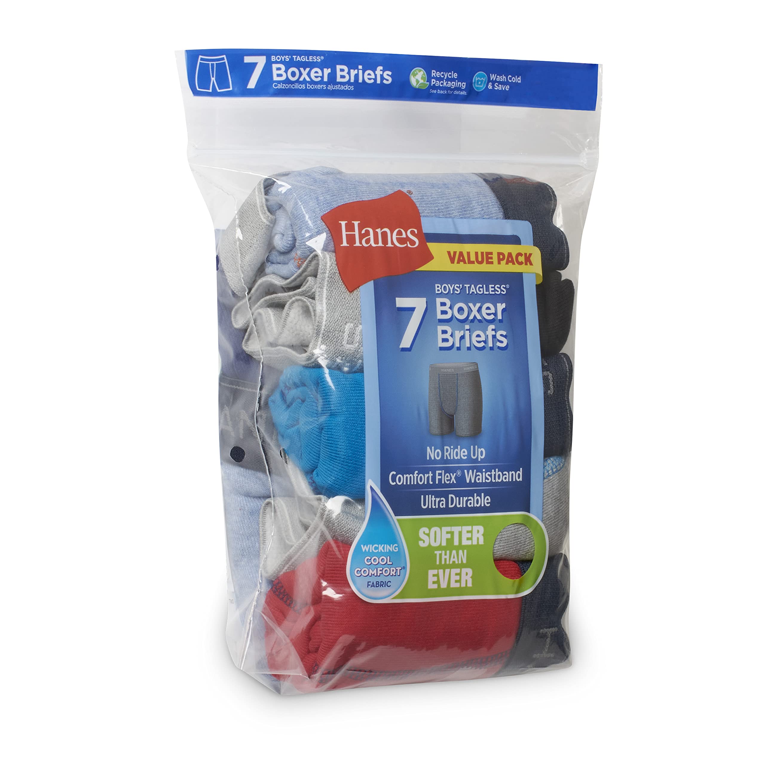 Hanes Boys' Underwear, Boxer Briefs for Boys and Toddlers, Soft Cotton, 7 and 10 Packs