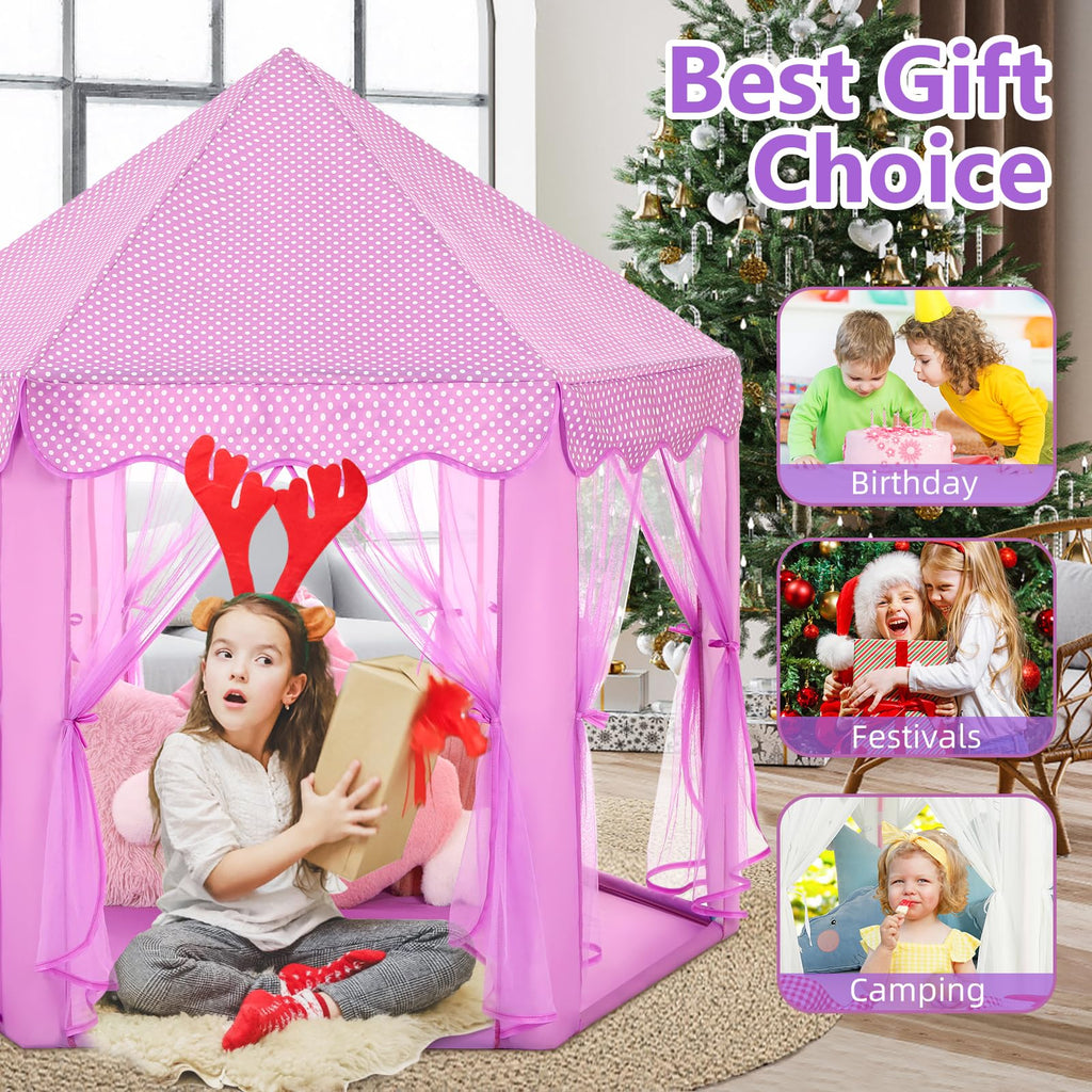 Monobeach Princess Tent Girls Large Playhouse Kids Castle Play Tent with Star Lights Toy for Children Indoor and Outdoor Games, 55'' x 53'' (DxH)
