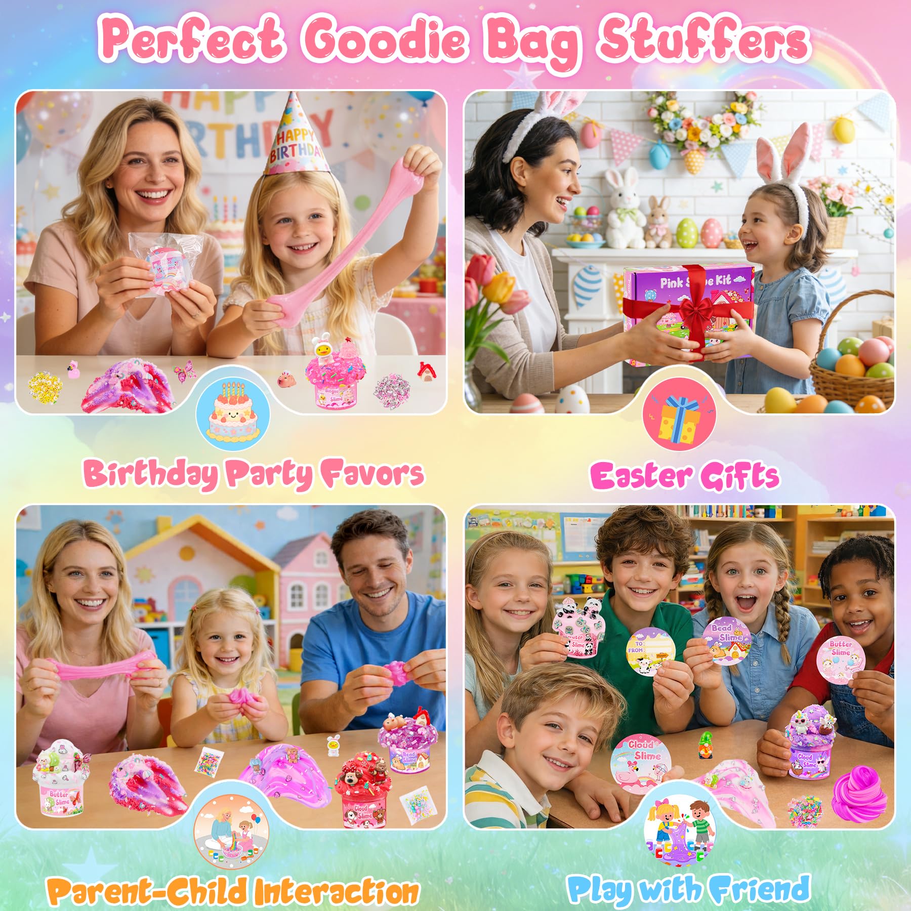6 Pack Slimes, Pink Slime Kids, Cloud Slime kit for Girls Ages 8-12, Toys for Girls and Boys, for Kids Slime Set Party kit Goodie Bag Stuffers, 4 5 6 7 8 9 10 Year Old Girl Birthday Gift Cute Stuff
