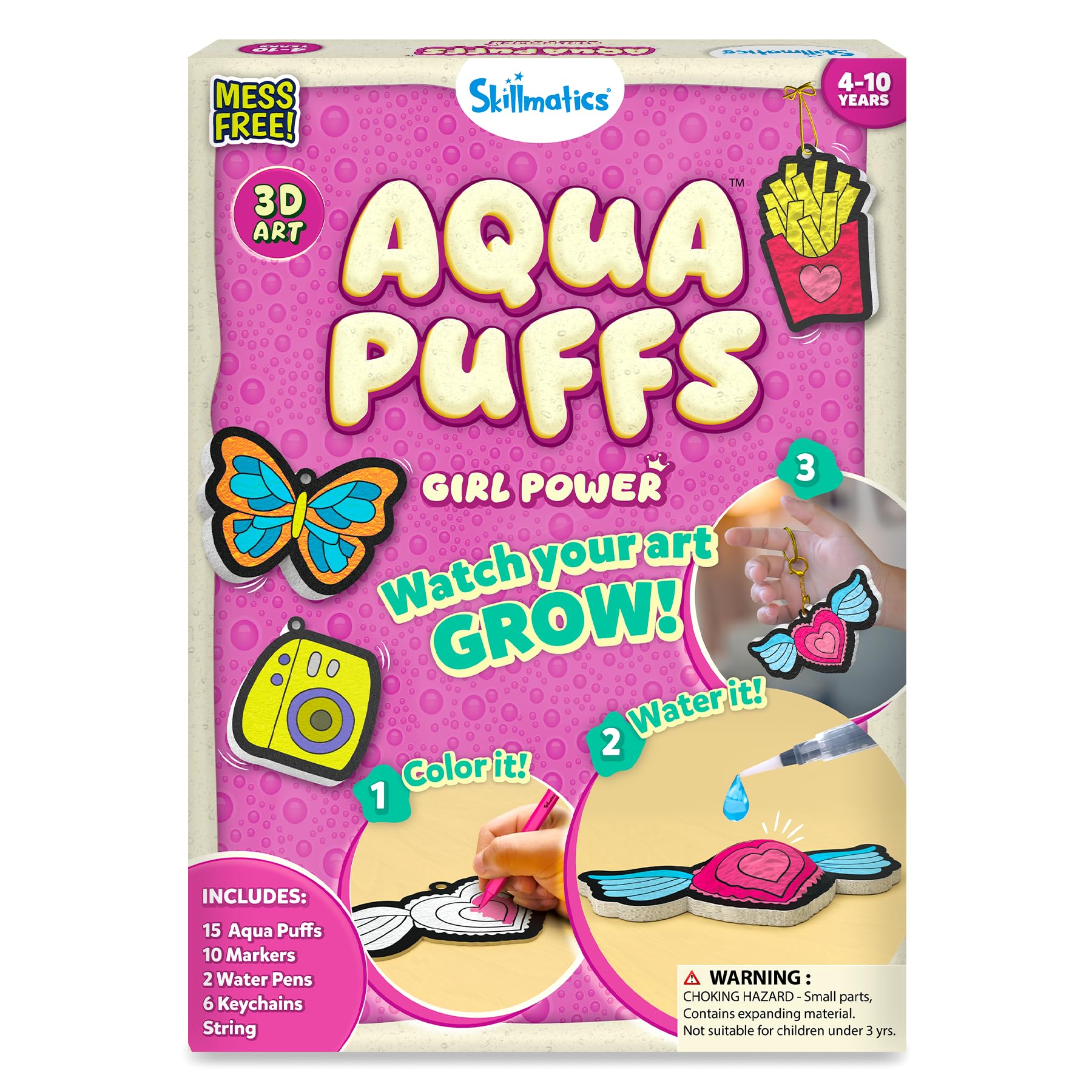 Skillmatics Aqua Puffs - 3D Art Kit, Princesses & Unicorns, Mess-Free Paint by Number Craft, DIY Color & Inflate Activity, Creative Gift for Girls & Boys Ages 4, 5, 6, 7, 8, 9, 10