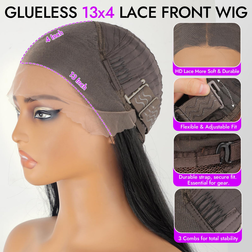 13x4 HD Lace Front Glueless Wigs for Women Black Long Layered Wave Wig Natural Hairline Heat Resistant Synthetic for Daily Use Beginner Friendly 26 Inch