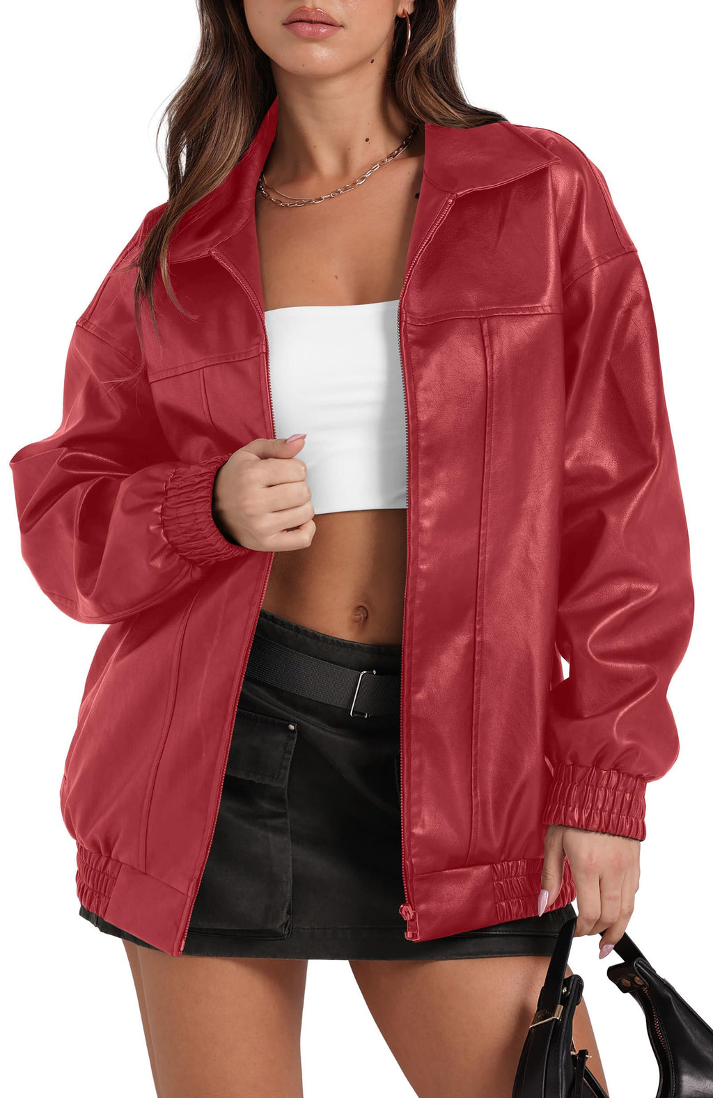 Leather Jacket Women Faux Oversized Motorcycle Bomber Coats 2025 Fall Fashion Outfits Winter Clothes