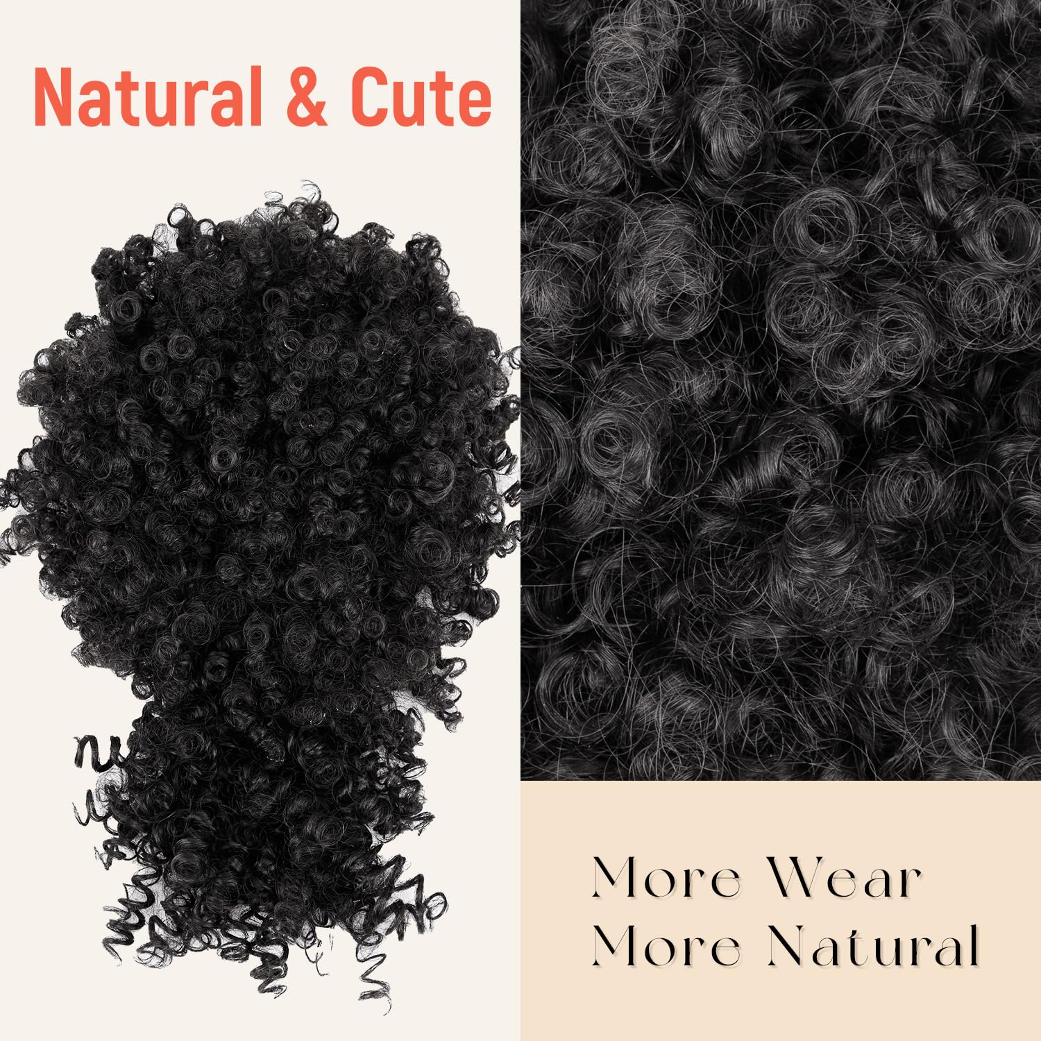Drawstring Ponytail for Black Women, Afro Puff Kinky Curly Hair Ponytail Extension with Bangs Black Updo Natural Hair Ponytail (1B Natural Black)