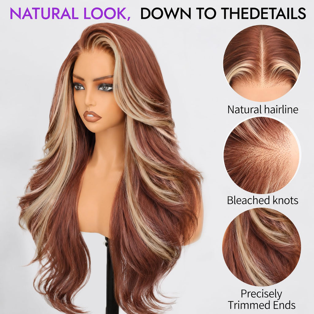 13x4 HD Lace Front Glueless Wigs for Women Black Long Layered Wave Wig Natural Hairline Heat Resistant Synthetic for Daily Use Beginner Friendly 26 Inch