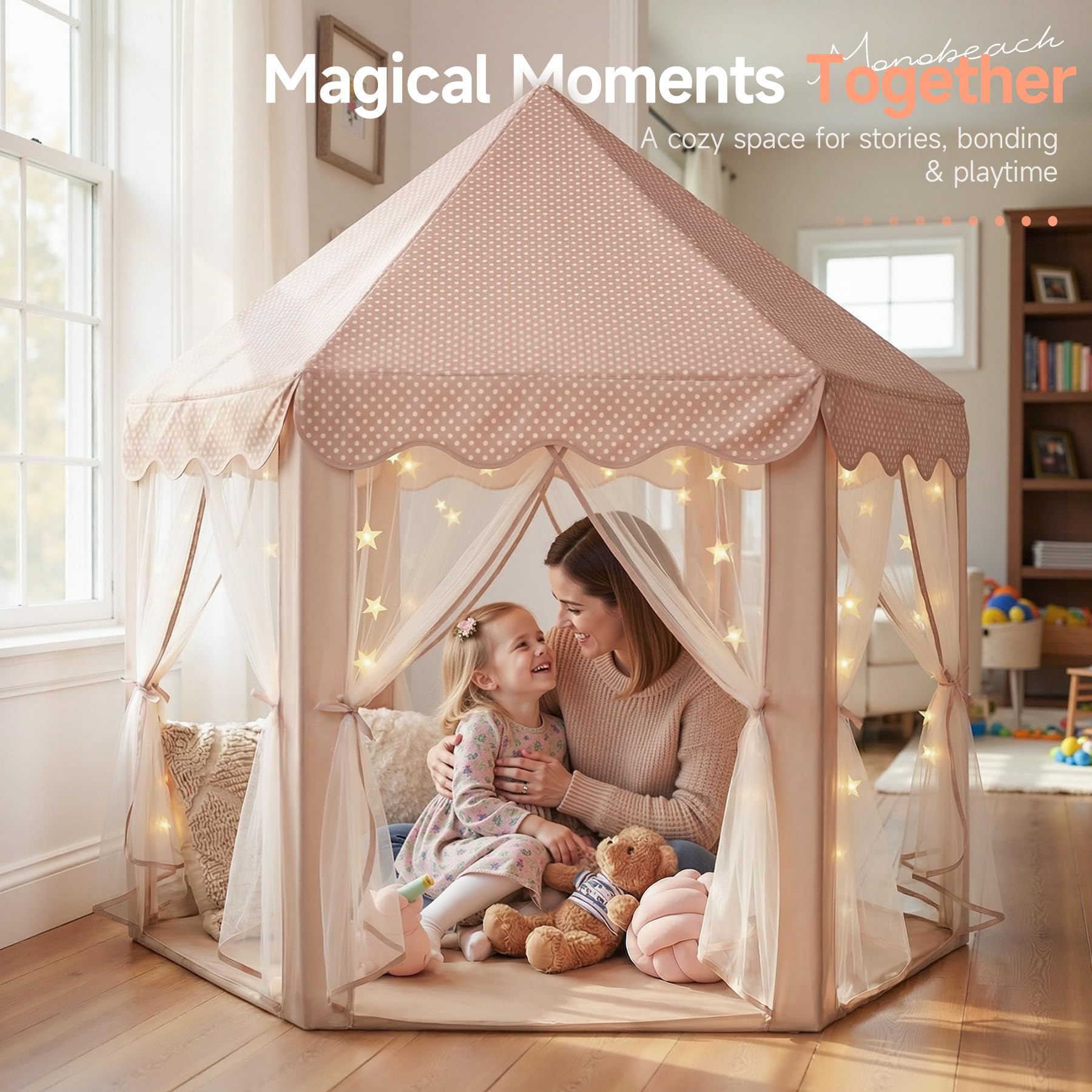 Monobeach Princess Tent Girls Large Playhouse Kids Castle Play Tent with Star Lights Toy for Children Indoor and Outdoor Games, 55'' x 53'' (DxH)
