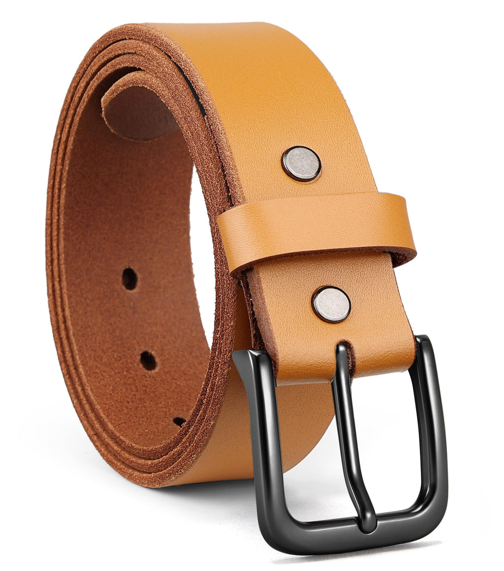 Mens Belts Casual for Jeans - Full-Grain Leather, Durable Cowhide | Solid Buckle, Classic Style, Handmade, Daily Wear, Gift Box