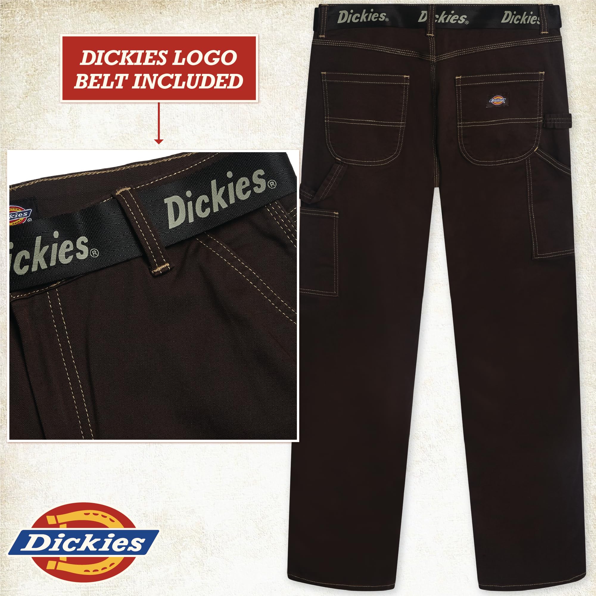 Dickies Womens Work Pants with Belt - Relaxed Fit Straight Leg High Waisted Carpenter Pants for Women with Utility Pockets