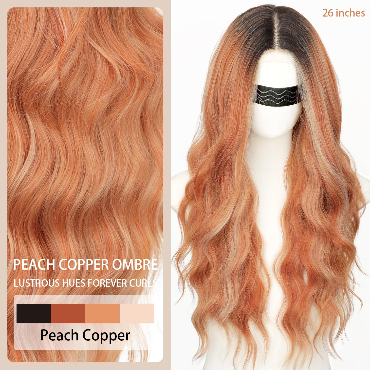Long Brown Mixed Blonde Wavy Wig 4x1 Lace Natural Hairline Middle Part Curly Heat-Resistant Synthetic Fiber for Women & Beginners Daily Party Use 26In
