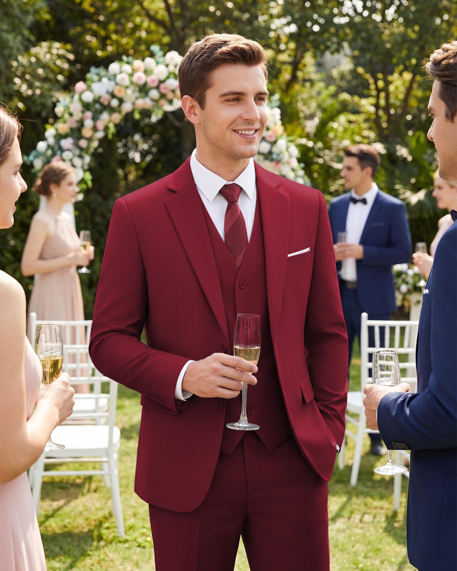 Men's Slim Fit 3 Piece Suits Two Button Blazer Vest & Pants Tuxedo Set for Business Wedding Party