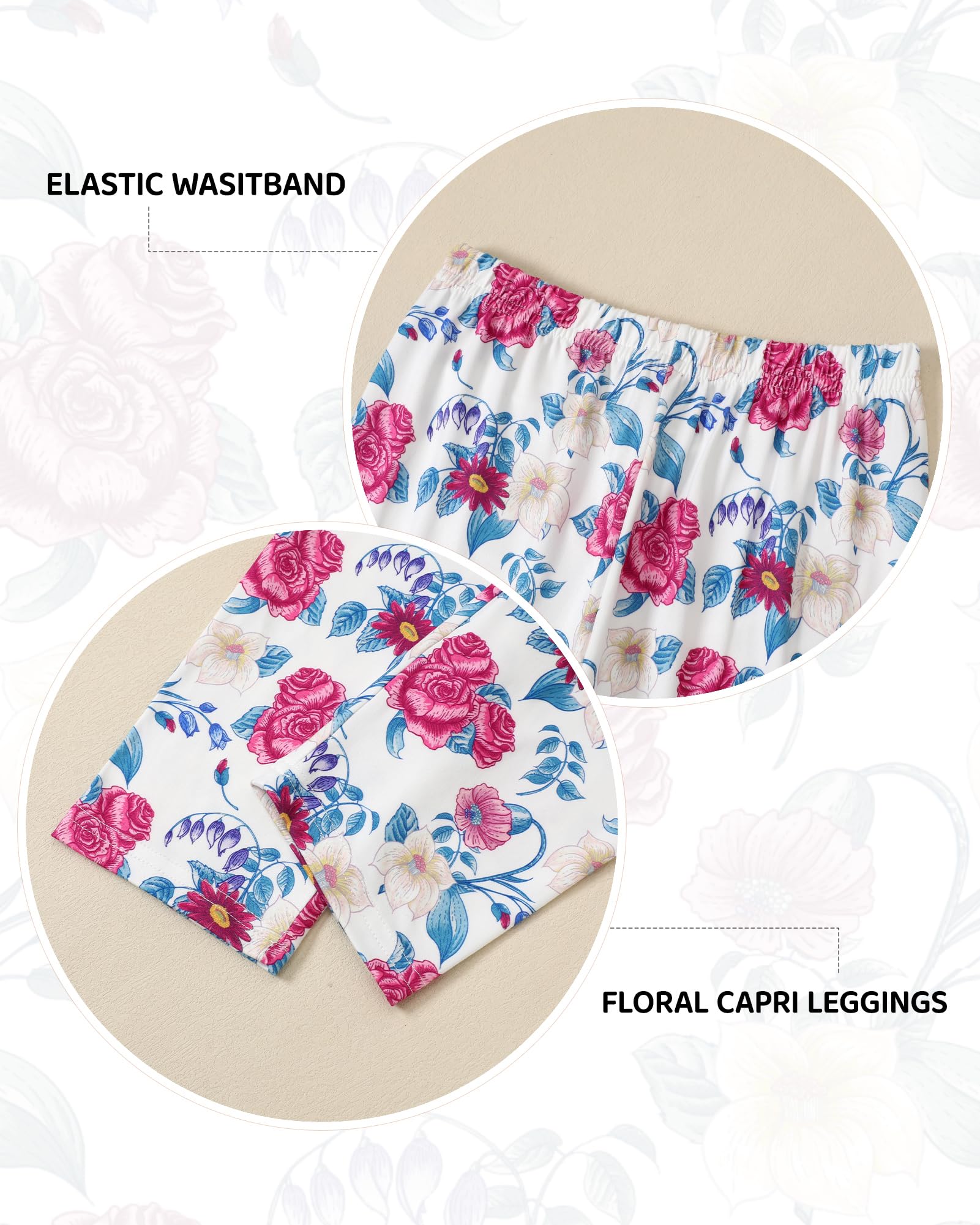 Toddler Girl Clothes 2-8Years Girls Outfit, Short Sleeve Ruffle Bowknot Top+Floral Capri Pants 2Pcs Spring Summer Set