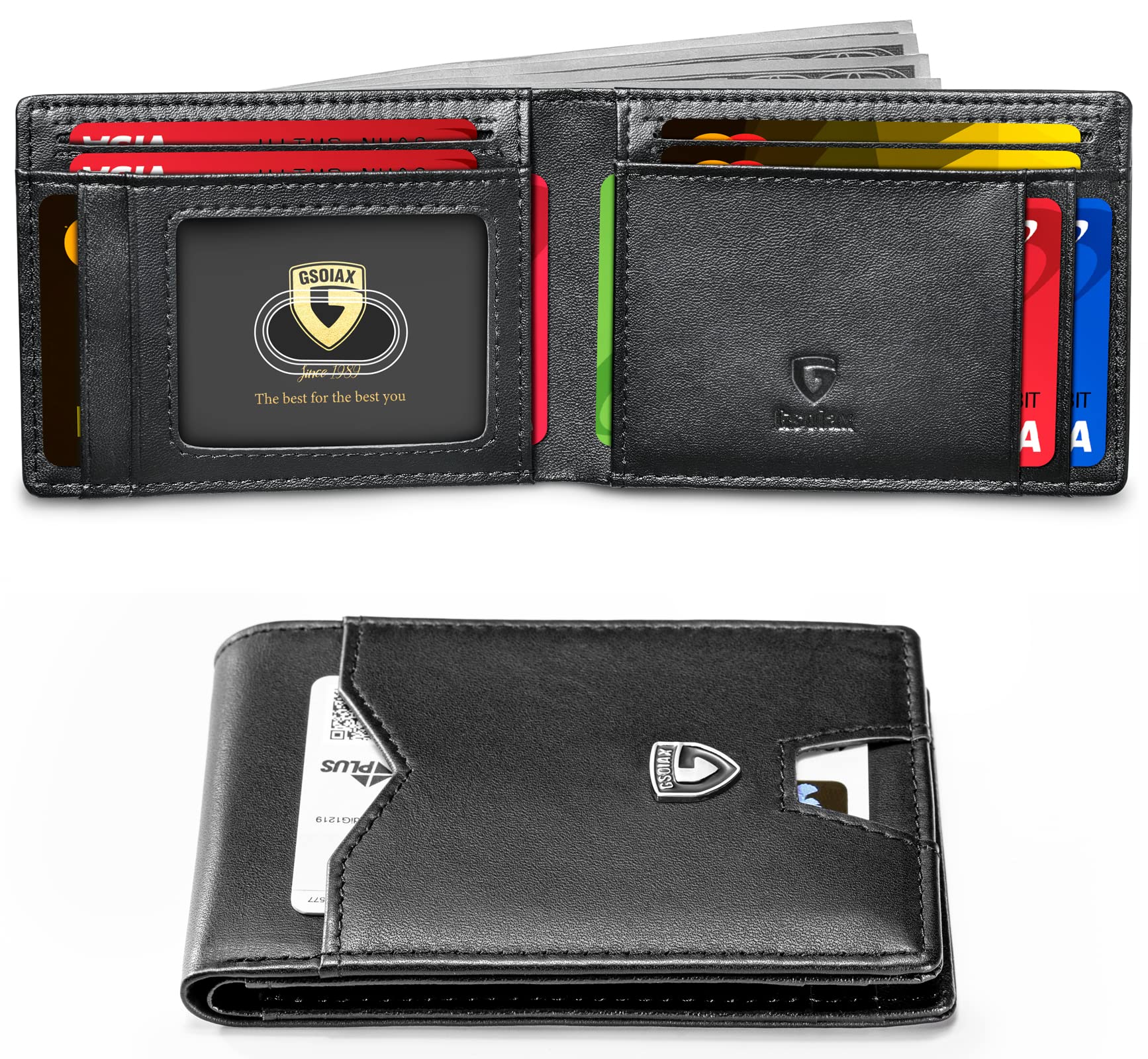 Slim Wallet for Men Rfid Blocking Leather Bifold Front Pocket Carbon Fiber Men's Money Clips Credit Card Holder With Gift Box
