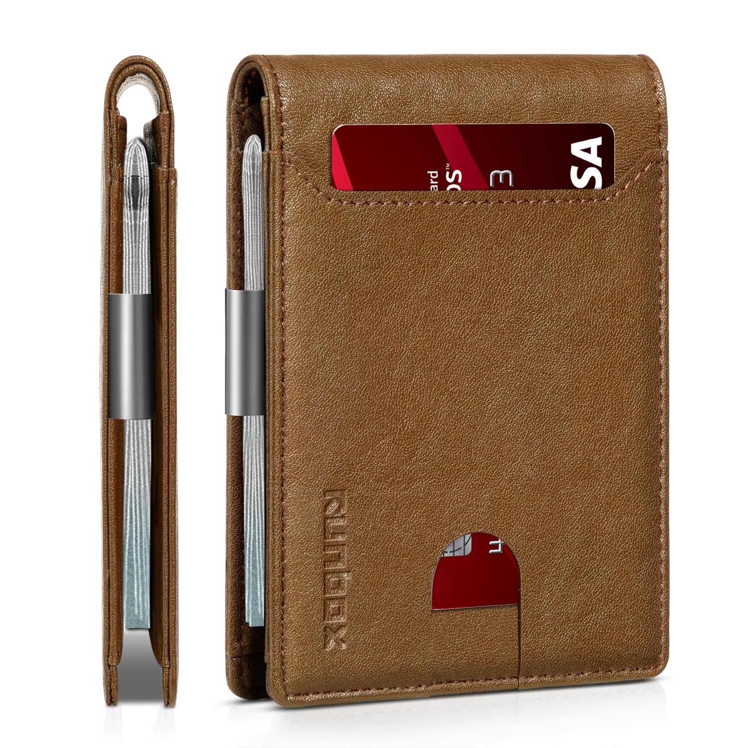 Slim Wallets for Men - Leather Money Clip Mens Wallet - RFID Blocking Front Pocket Bifold Wallet - Thin Credit Card Holder with Gift Box