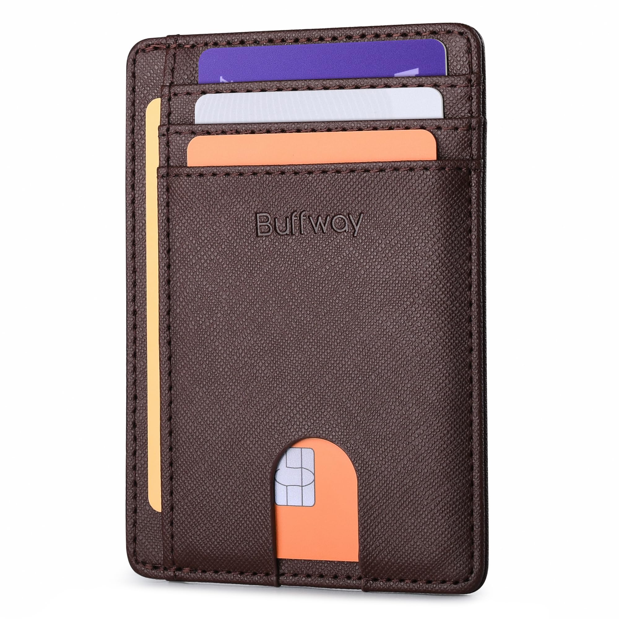Slim Minimalist Front Pocket RFID Blocking Leather Wallets for Men and Women - Carbon Fiber Black