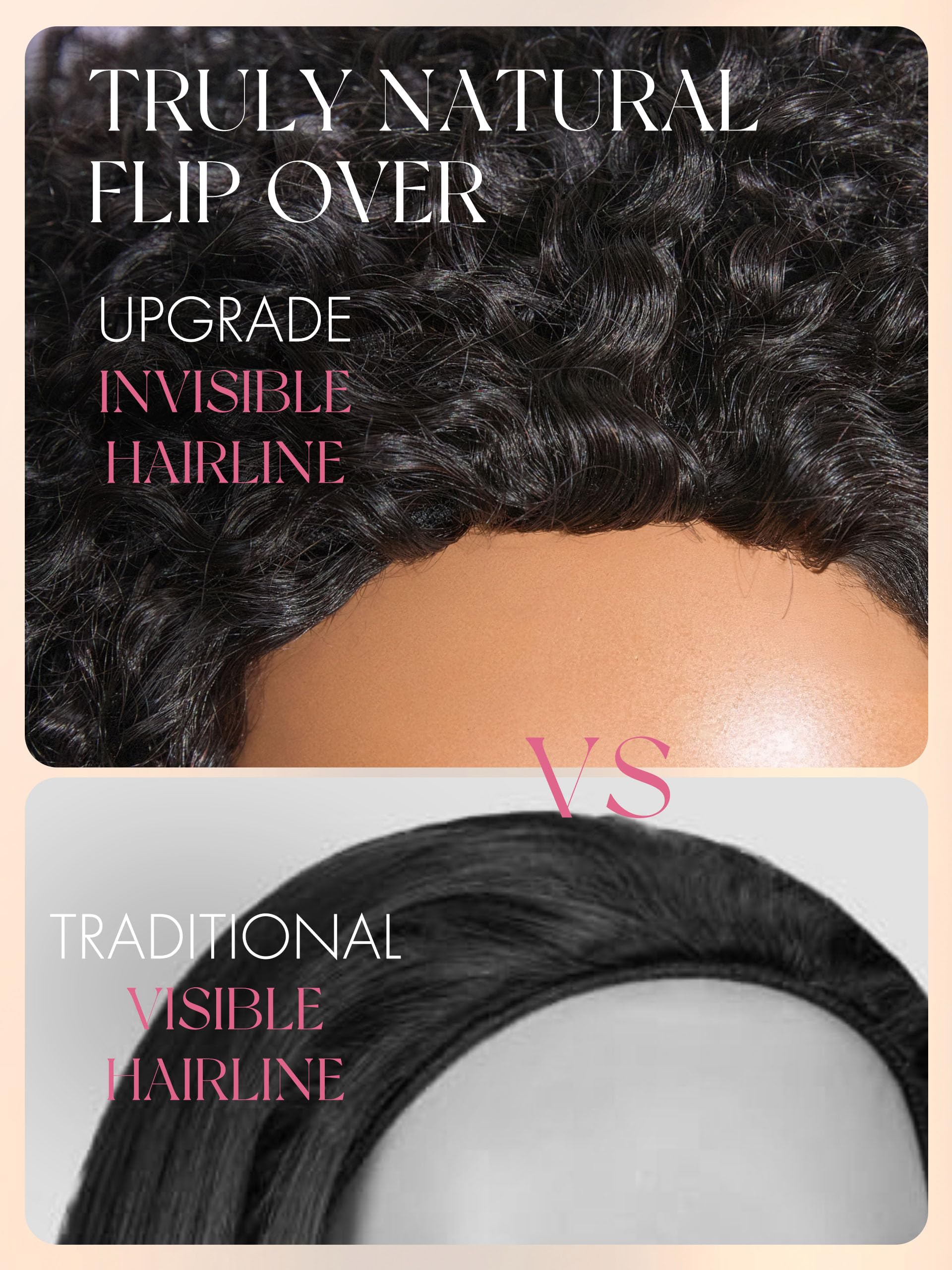 Half Wig Kinky Curly Flexi-Fit Invisi 3 in 1 Wigs Flip Drawstring Wig 200% Density Glueless Wigs 100% Human Hair Natural Black Ready to Go Headband Wig for Women 18 Inches